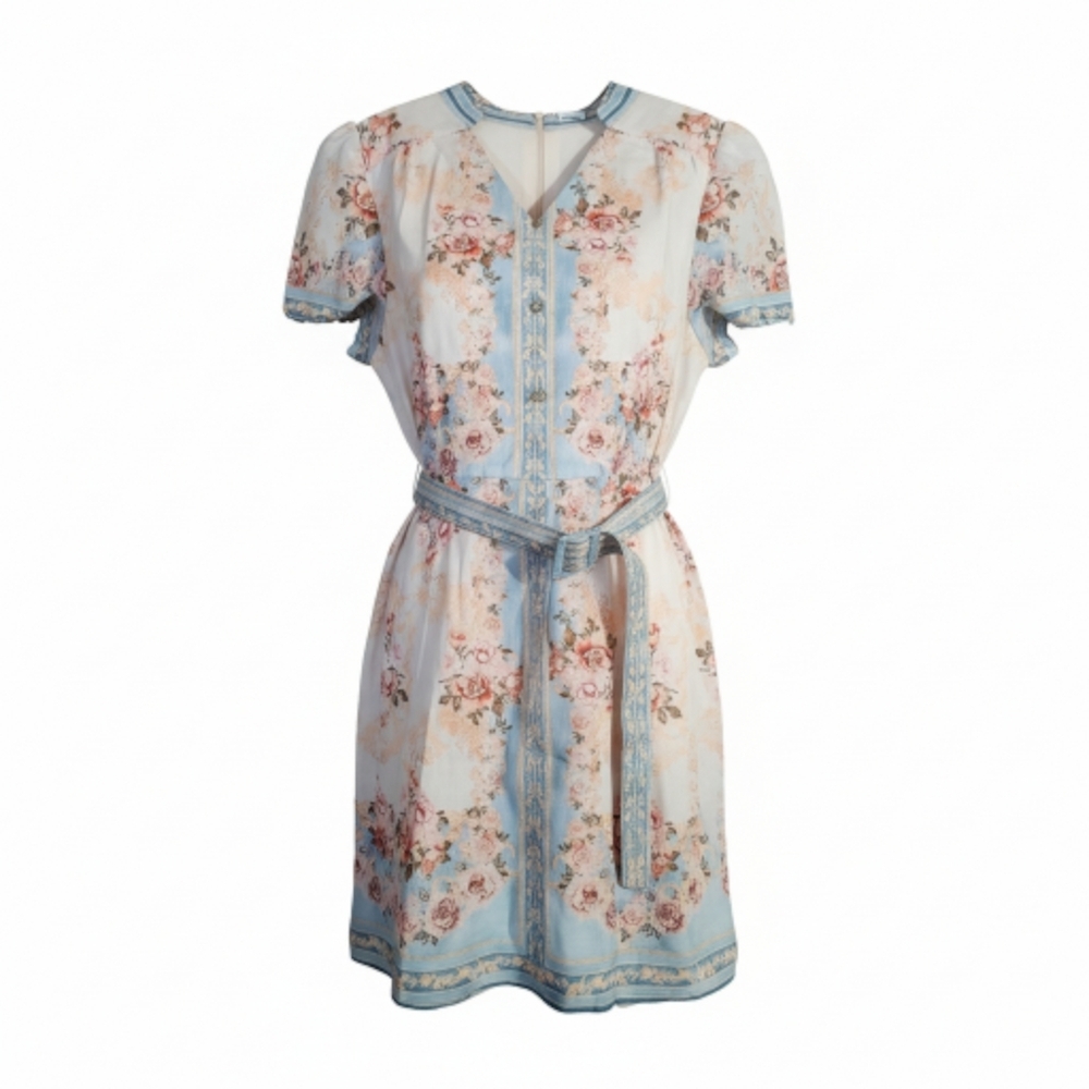 Floral Mini Dress with Blue and Pink Hues Medium